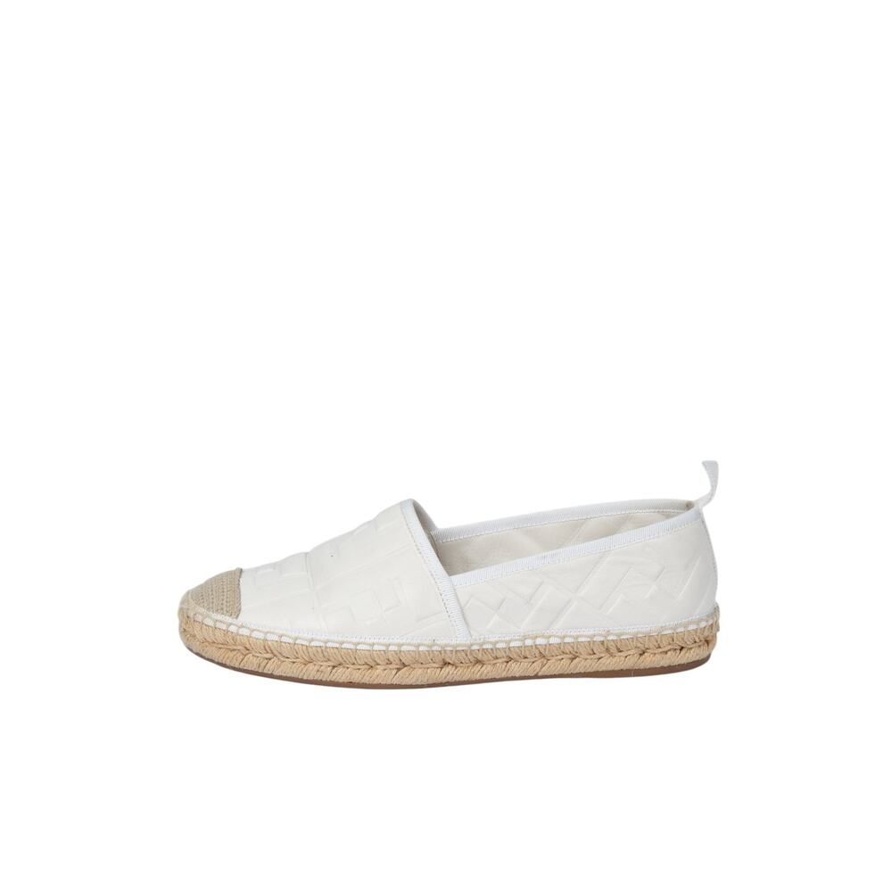 FENDI White Leather FF Logo Espadrilles Flats Size 37.5 US 7.5